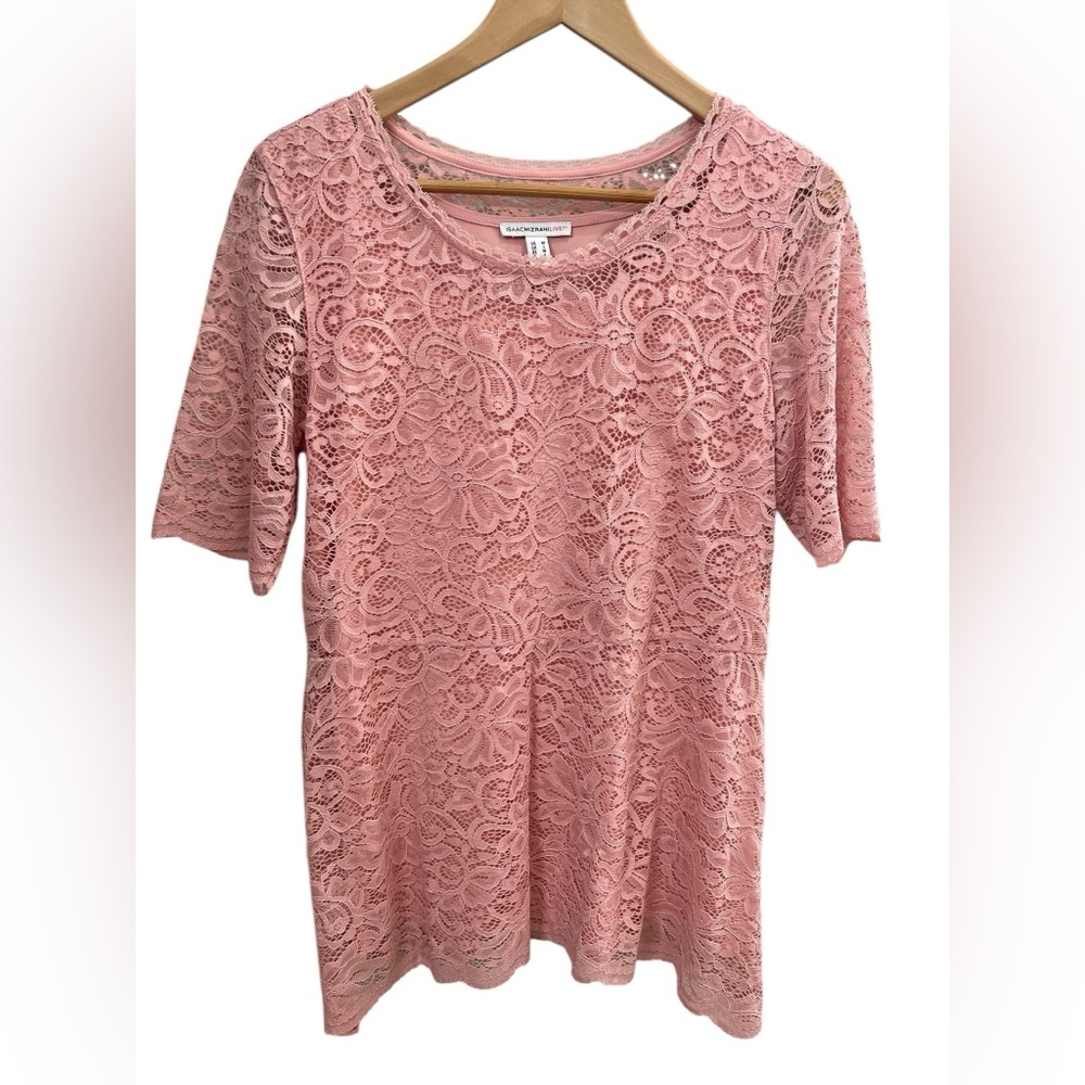 Isaac Mizrahi Peach Lace Short Sleeve Top
